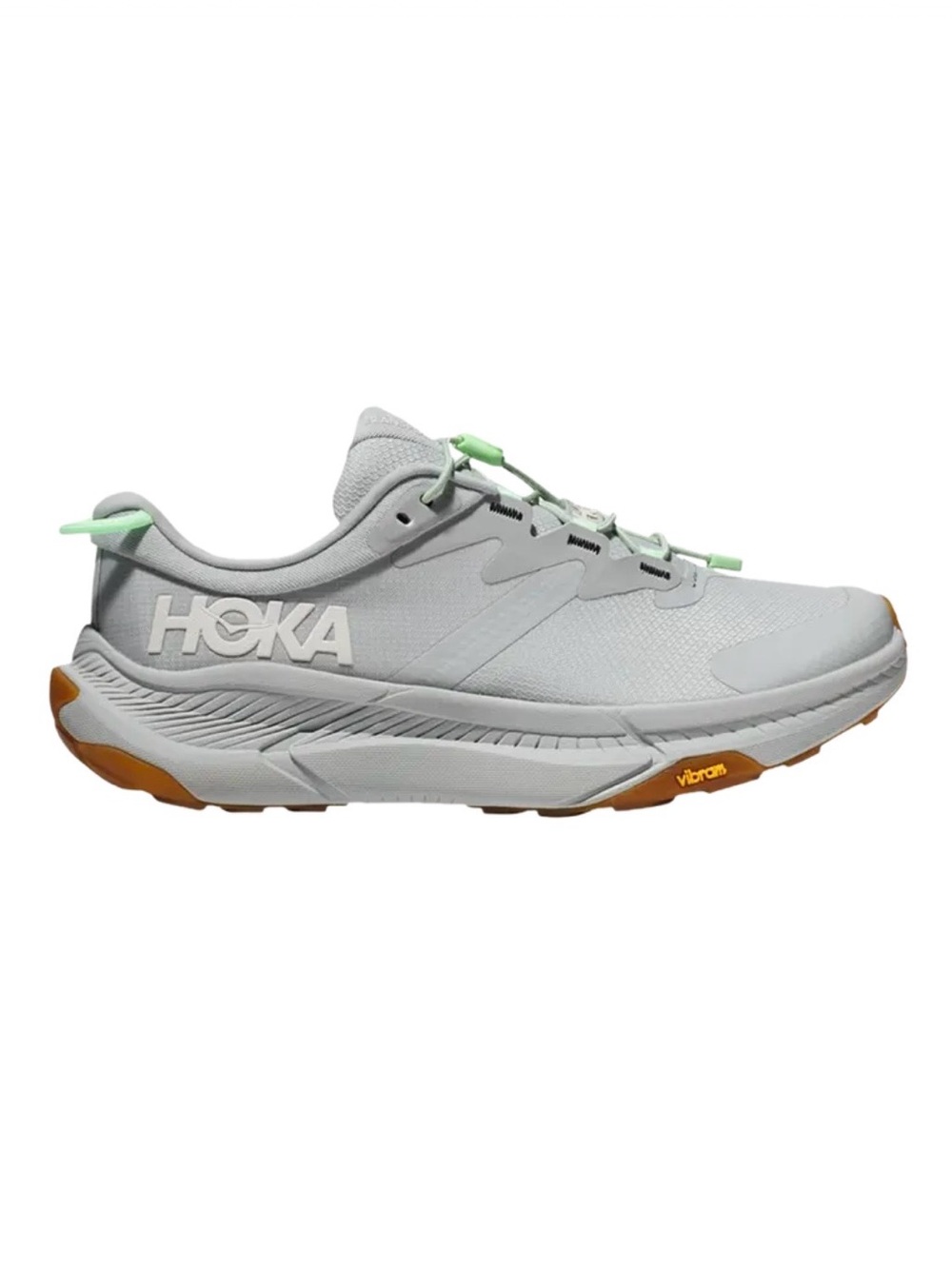 Hoka Light Gray Trainer with Mint Accents and Gum Outsole